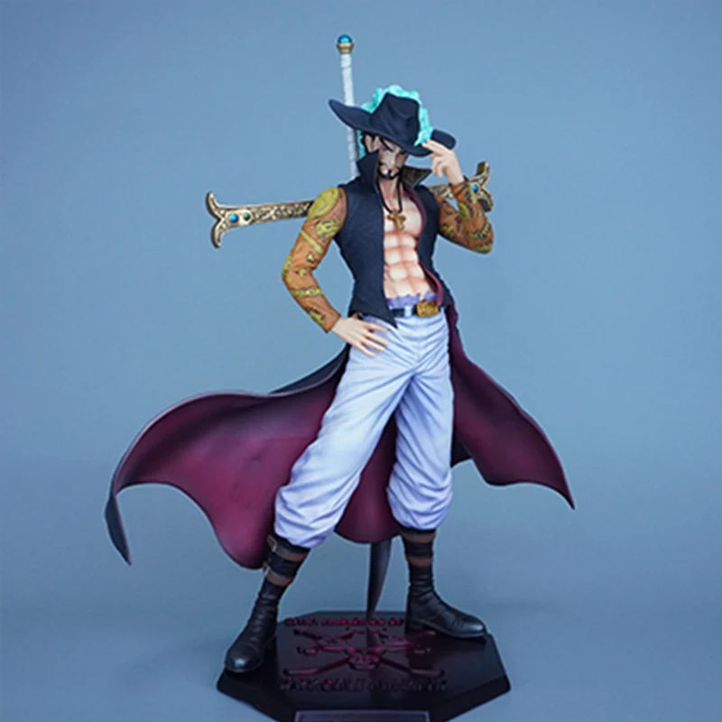

31cm One Piece Anime Hawk-Eyes Mihawk Warlord Figure Model Pressing Hat Pose With Black Sword Statue Collectable Toy Gift