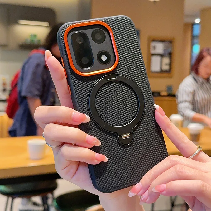 

For OnePlus 15 Case Magnetic Rotatable Metal Finger Ring Stand TPU+PC Matte Kickstand Cover for One Plus 15