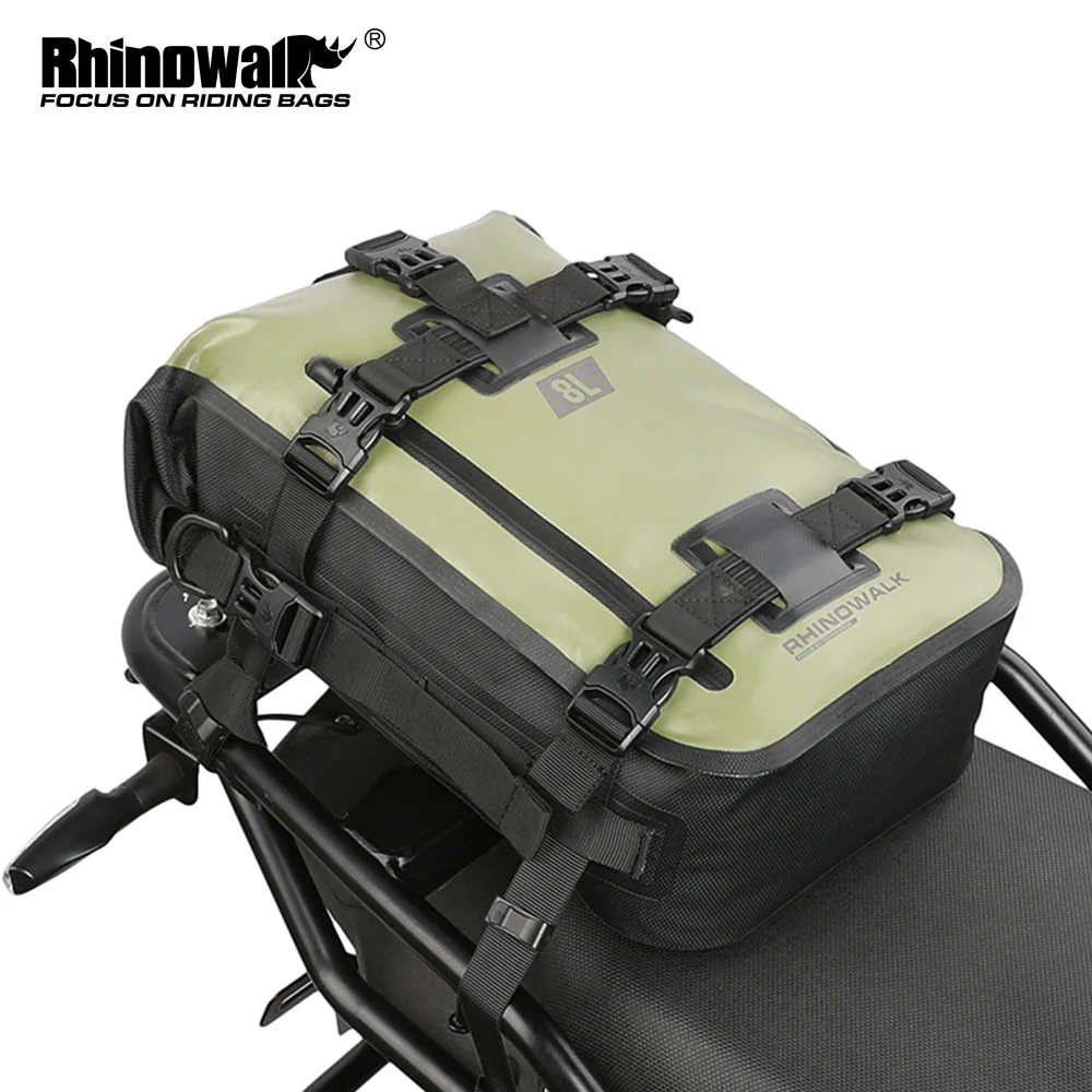 Rhinowalk Motorcycle Tail Bag Back Seat Bag 100% Waterproof Dry Cycling Backpack 8L/15L/30L For Long Distance Saddle Pack 1 PC