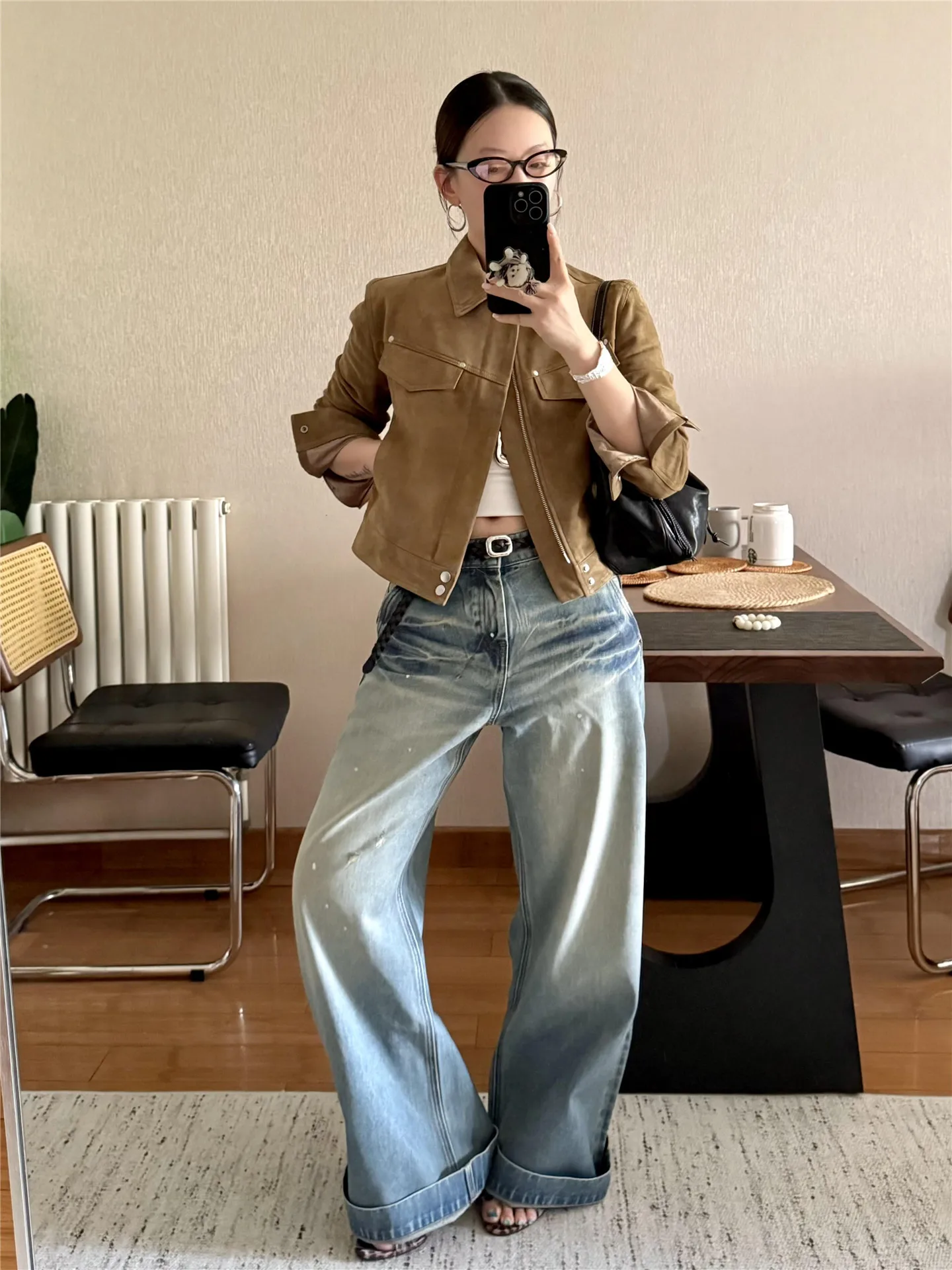 

Американские винтажные джинсы с низкой посадкой, прямые, широкие, свободные, удлиненные, для женщин, из мягкого хлопка, на молнии