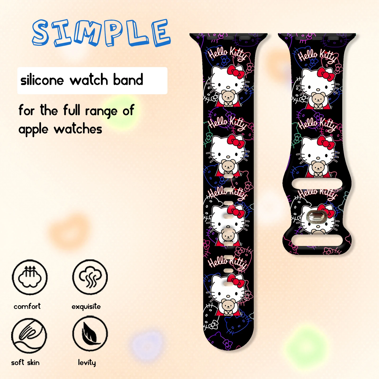 Sanrio Purple Series Strap for Apple Watch 10 9 8 7 Silicone Band Replaceable Bracelet for iWatch 46mm 44mm 42mm 40mm Watchband