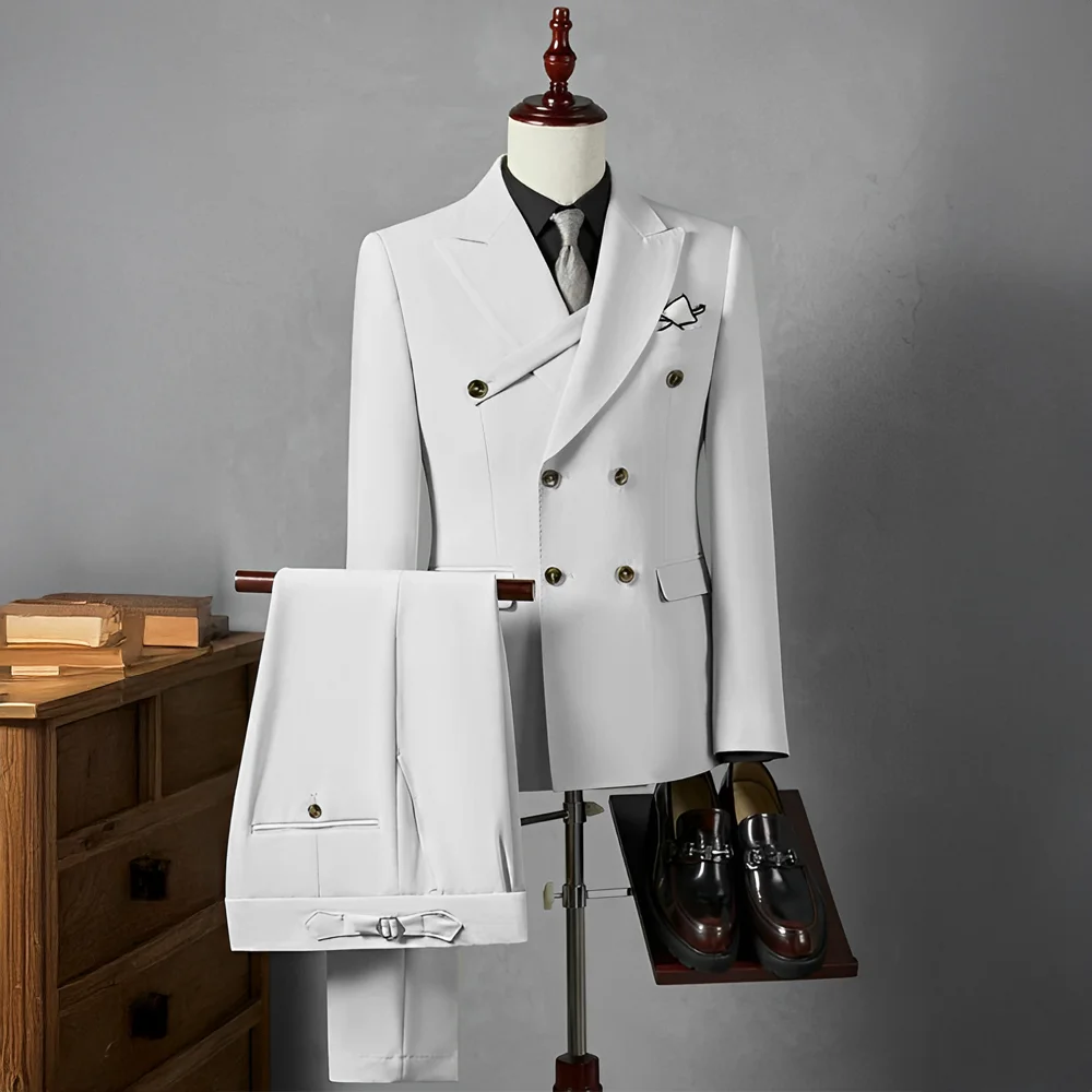 Formal BusinessMen's Suits Peak Lapel Double-Breasted Formal Business Wedding Groom Tuxedo 2Pcs Blazer for Mens