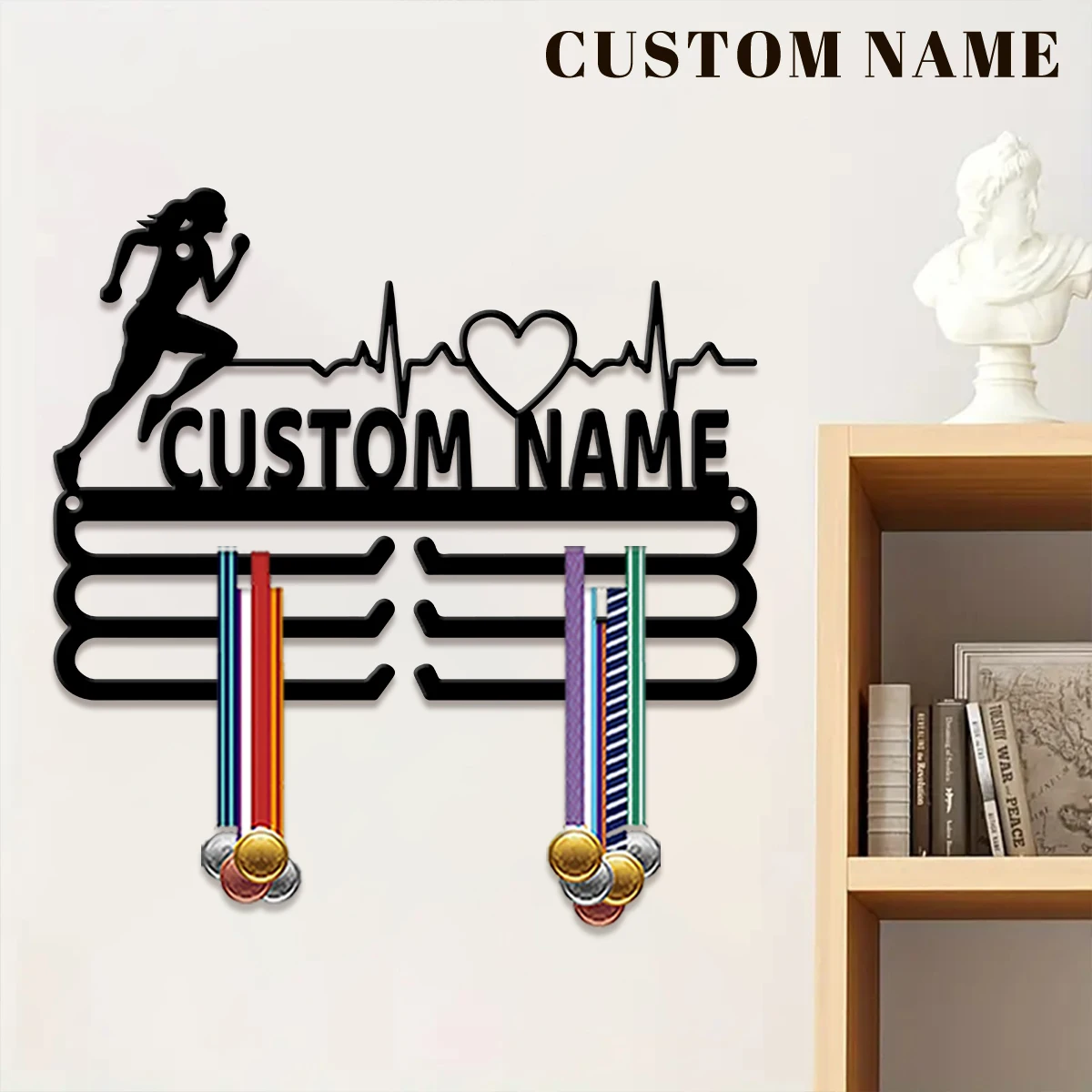 1pc Custom Run quickly Metal Medal Holder,Sports Carnival Hang Metal Wall Art Suitable for Running Marathon Sports Record