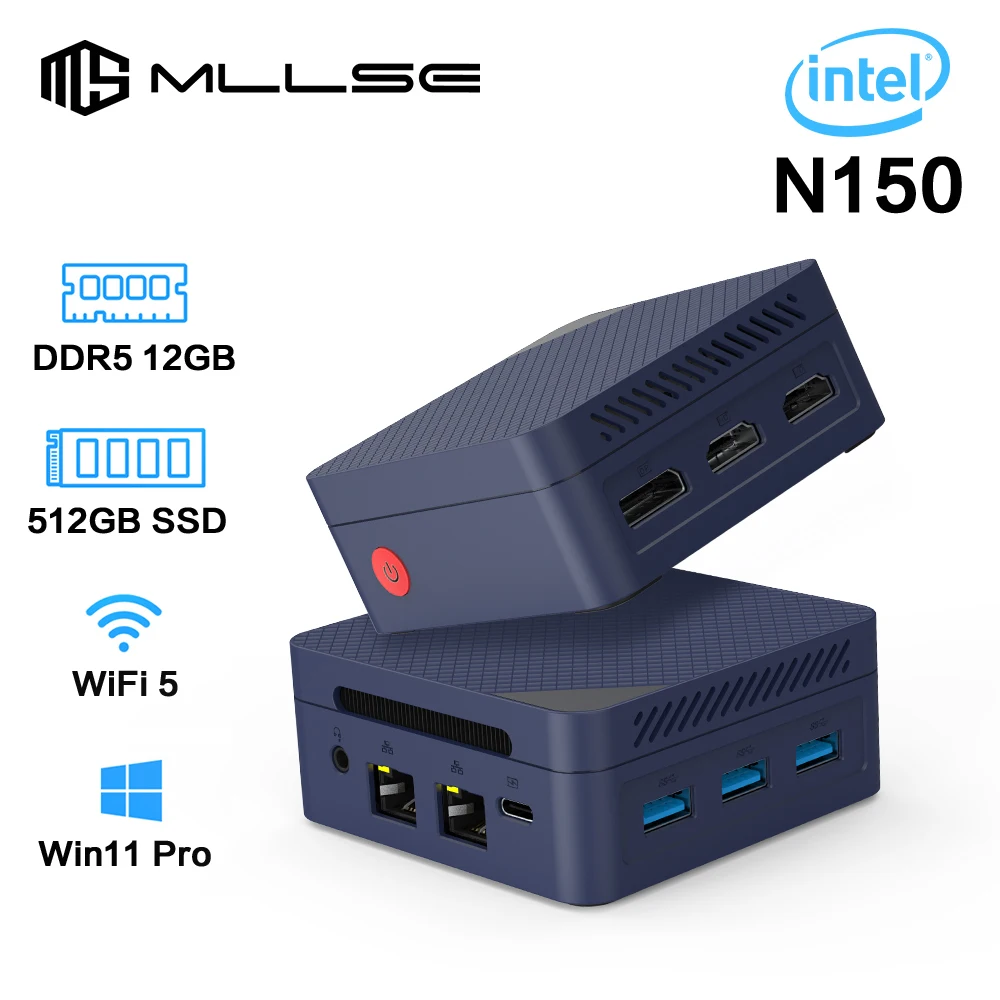 MLLSE G2 Pro Мини-ПК Twin Lake N150 Windows 11 Pro Intel 12th DDR5 12 ГБ ОЗУ 512 ГБ ПЗУ WiFi 4 BT5.0 Настольный компьютер Мини-ПК Работа