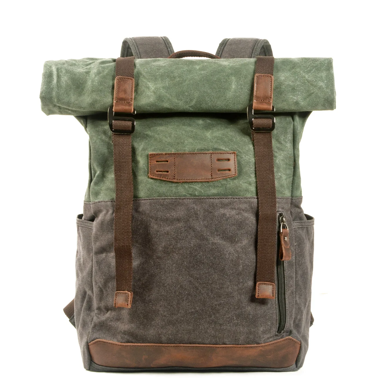 

European and American Vintage Canvas Bag Oil Wax Canvas Contrast Backpack Outdoor Hiking Rucksack Student Schoolbag