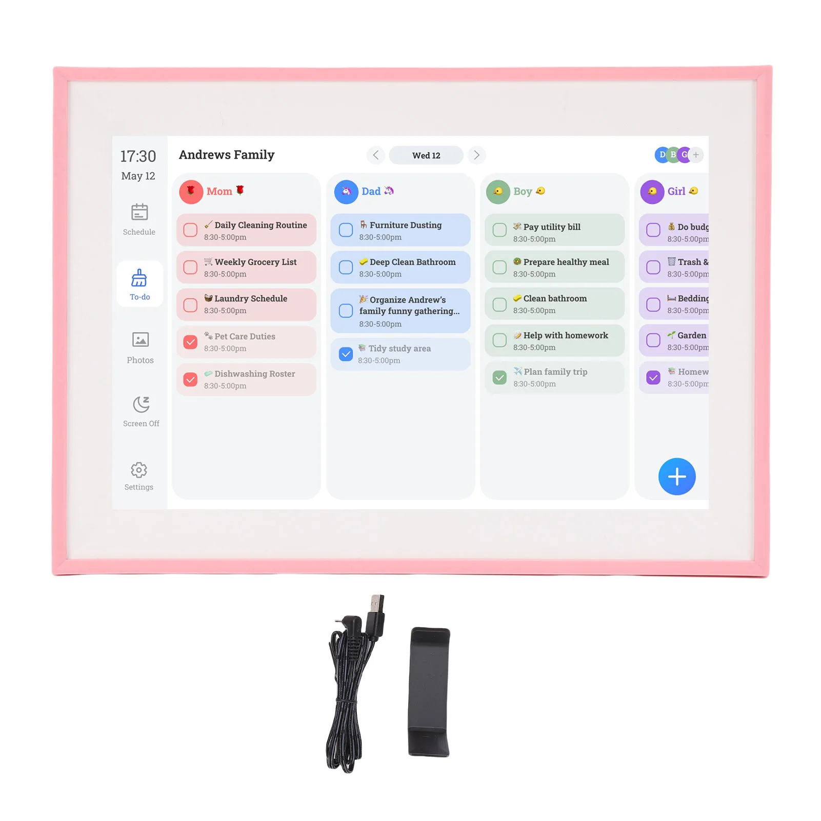 

Умный цифровой календарь 10,1 дюйма с HD-сенсорным экраном, семейный планировщик с таблицей дел для дома, розовый