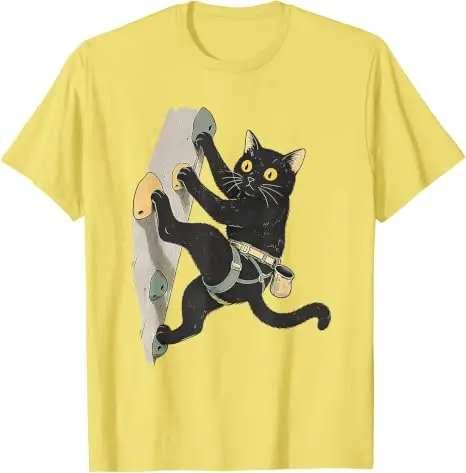 Cat Reaching Climb T-Shirt Y2k Funny Sayings about Mountain Climbing Graphic Aesthetic Clothes Personality Soft Cotton Tee Shirt