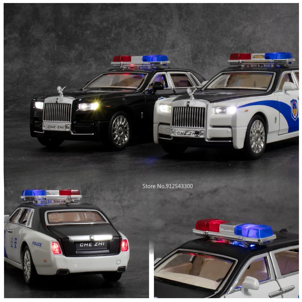 1:32 Scale Rolls-Royce Phantom Police Car Toy Model Alloy Diecast Doors Opened Simulation Light Sound Vehicle Birthday Presents