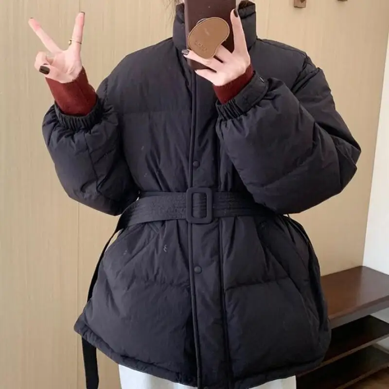 long style Super nice belt cotton-padded jacket Women's Korean version leisure loose keep warm tops winter fashion puffer jacket