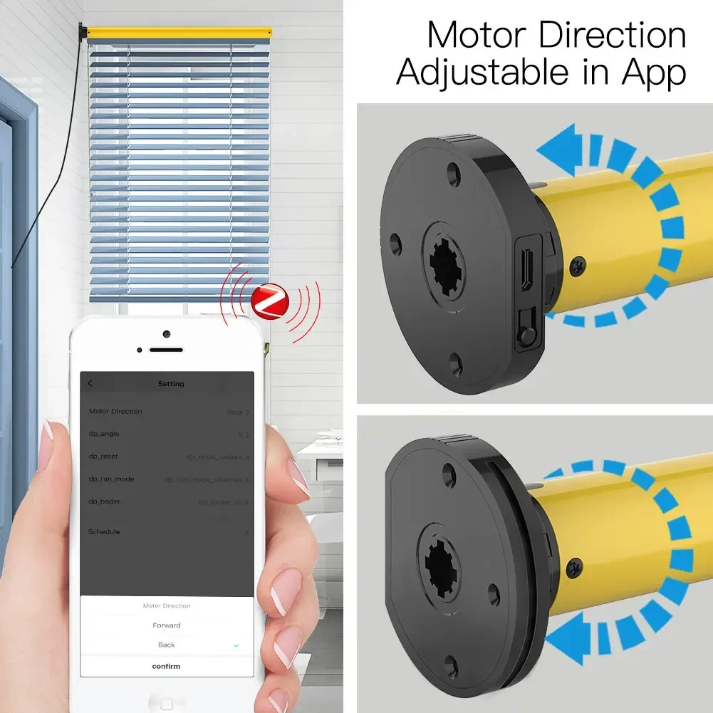 Moes Automatischer intelligenter ZigBee-Rollo-Motor DC RF433, geeignet für 38-mm-Rohre, Smart Life Tuya über Alexa Google Home