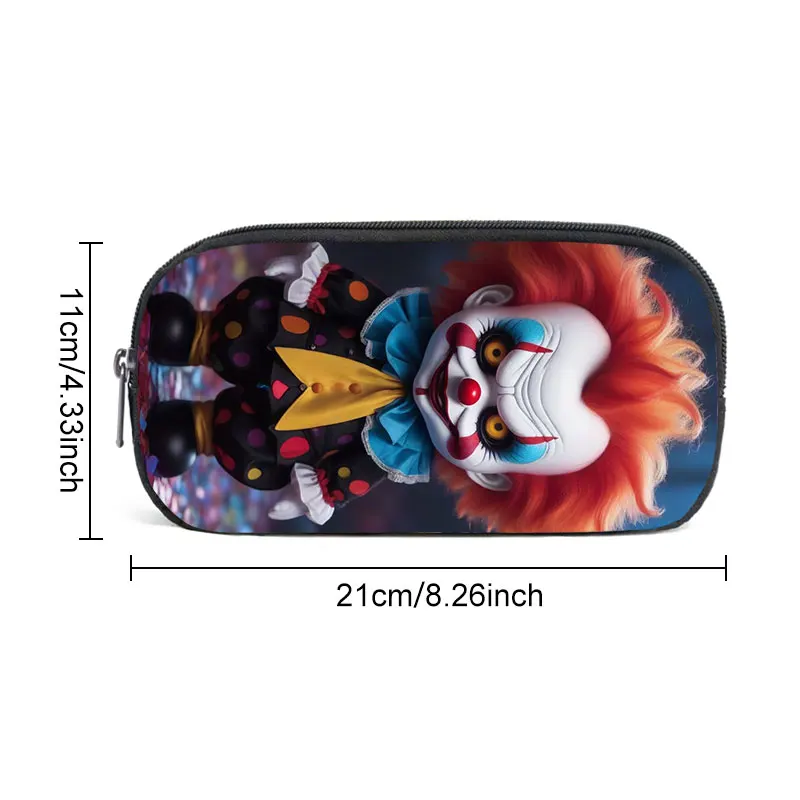 Cartoon Evil Clown Print Cosmetic Case Pencil Bag Large Capacity Stationery Bag Portable Pencil Box for School Office