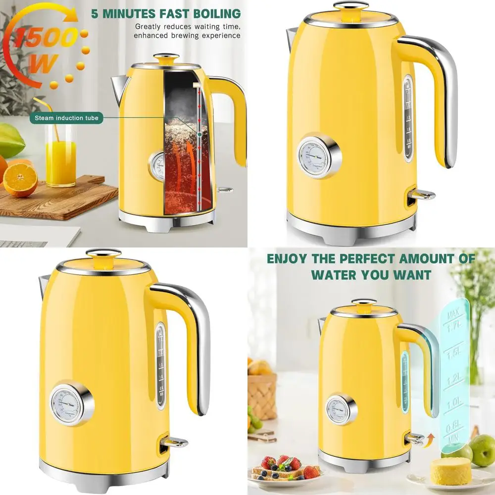 

1500W Fast Heating 57oz Stainless Steel Electric Kettle with Thermometer, LED Indicator, Auto Shut-Off and Boil Dry Protection,