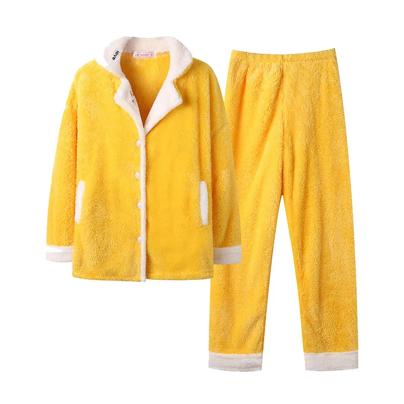 

Pajamas Sets For Winter Women Coral Fleece Home Clothes Two Pieces V-Neck Long Sleeves Cute Sweet Girls Lounge wear Pajamas