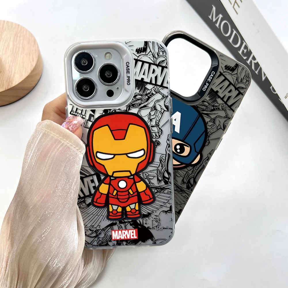 Iron Man Captain America Phone Case for IPhone 13 12 11 15 14 Pro Max X XSMAX 7 8 Plus Lens Creative Border Hard TPU Cover