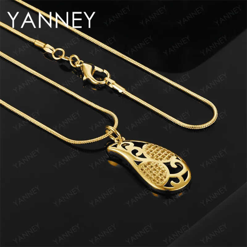 

925 Sterling Silver 18K Gold 16-30 Inch Exquisite Teardrop Openwork Pendant Necklace for Women's Wedding Jewelry Accessories
