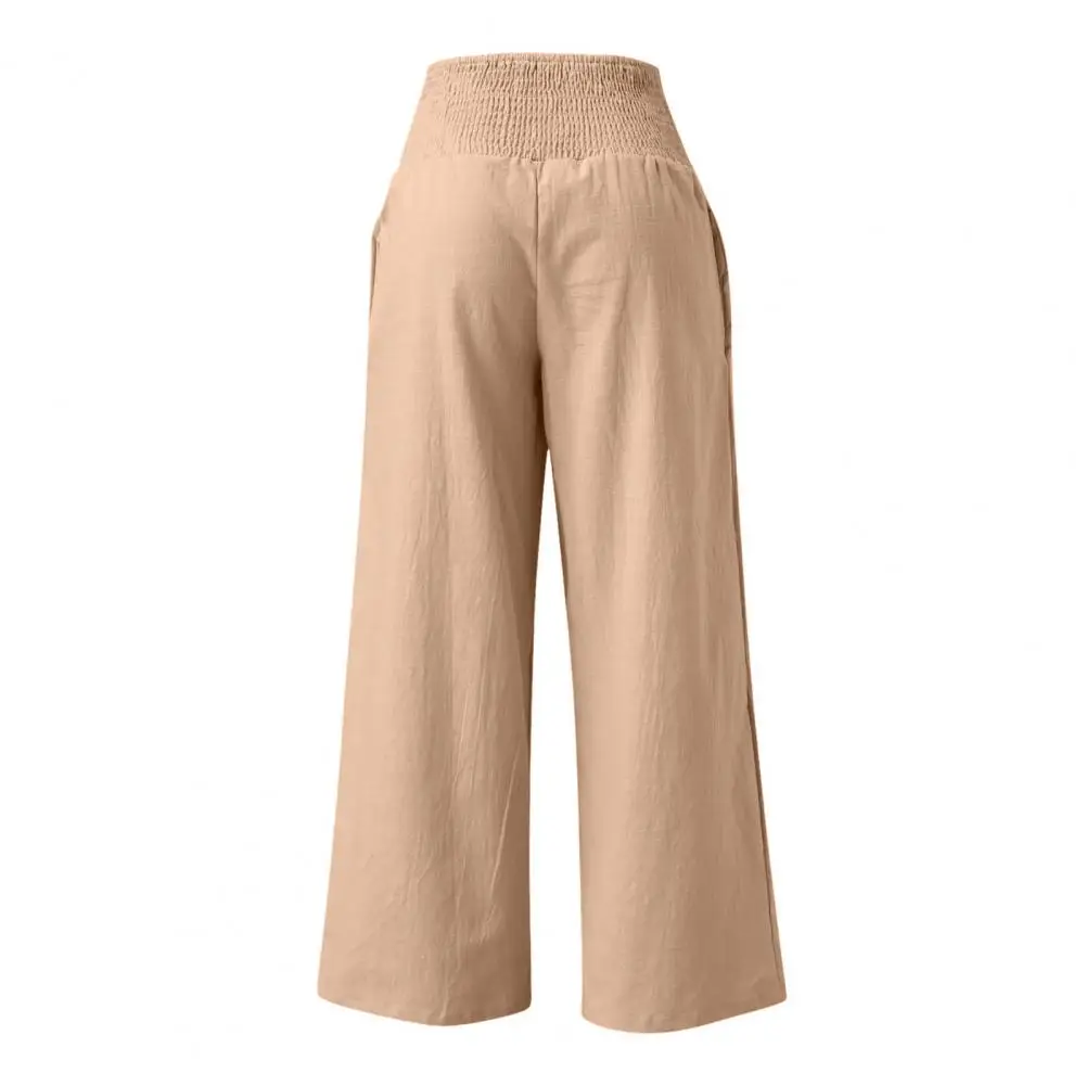 

Fall Women Pants Bohemia Style Pleated Wide Leg Pants for Women High Waist Trousers with Pockets Loose Straight-leg Sweatpants