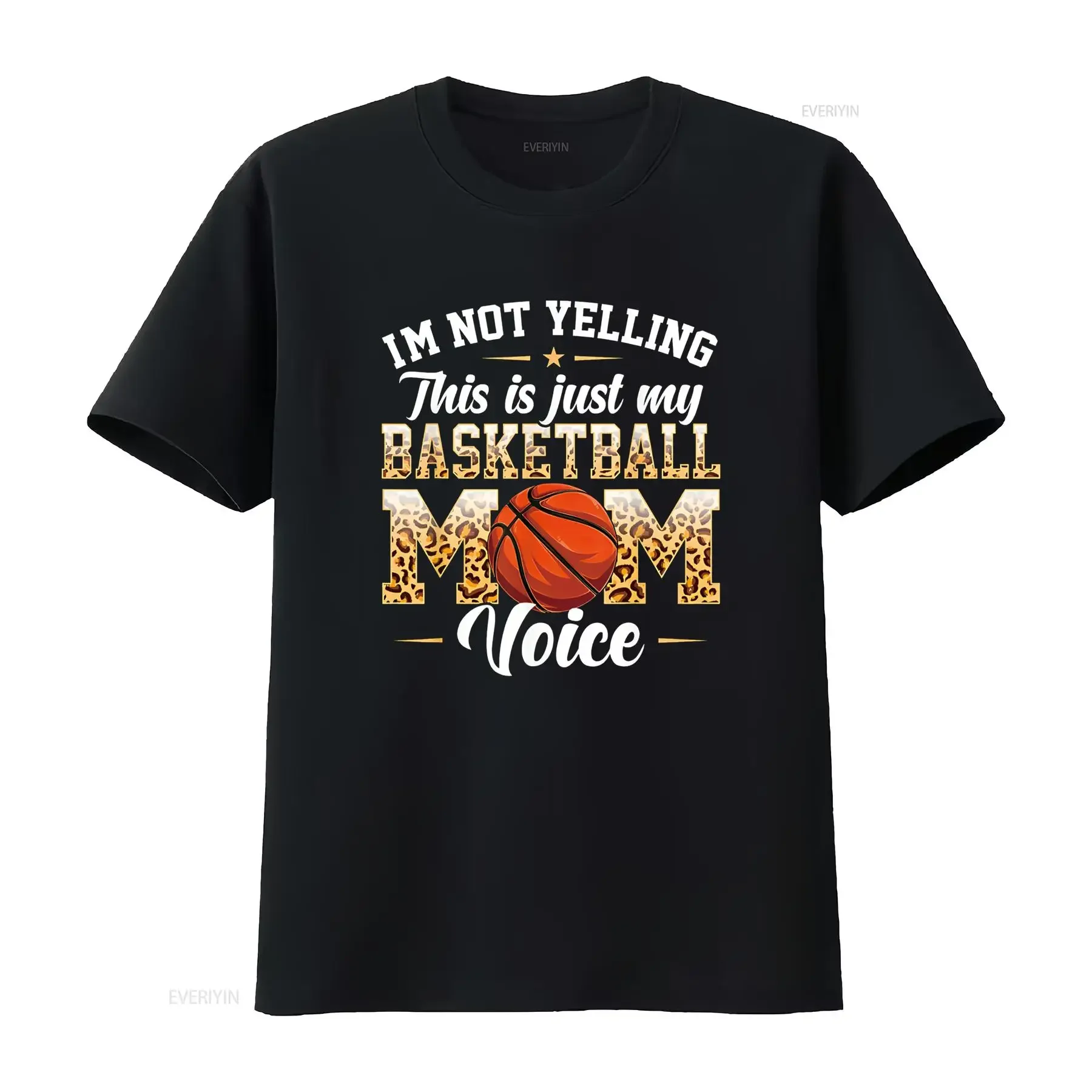 I m Not Yelling This Is Basketball Mom Voice Cute Leopard T Shirt vintage Washed Top For Everyday Wear Stretched Slightly Soft