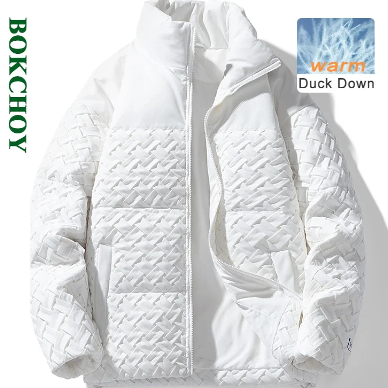 

2024 Winter New 85% White Duck Down Thicked Men Jacket Casual Simple Handmade Cross Fold Flower Keep Warm Down Jacket J220104