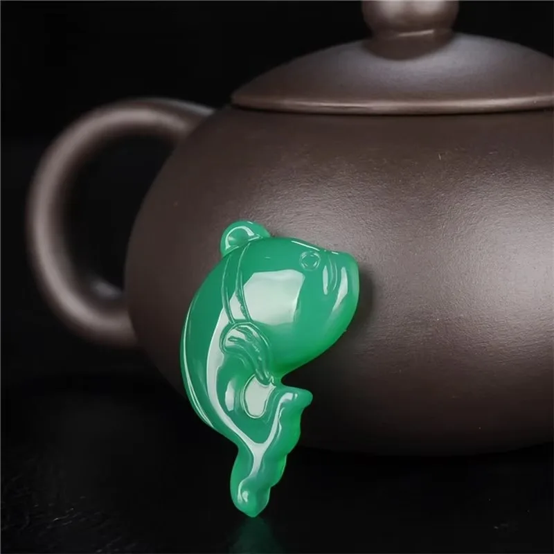 

Chinese natural green hand-carved jade dolphin pendant fashion exquisite agate necklace gift accessories for men and women