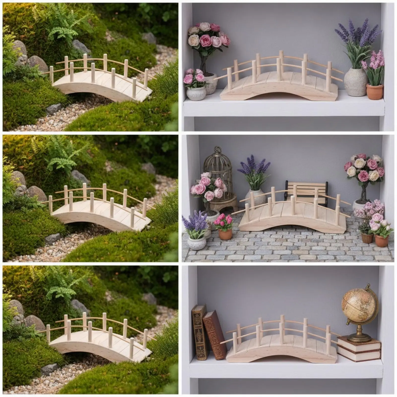 Miniature Wooden Arch Bridge for Fairy Garden Ornament Dollhouse Courtyard Scenery Small Rustic Deck Railings Outdoor Tabletop