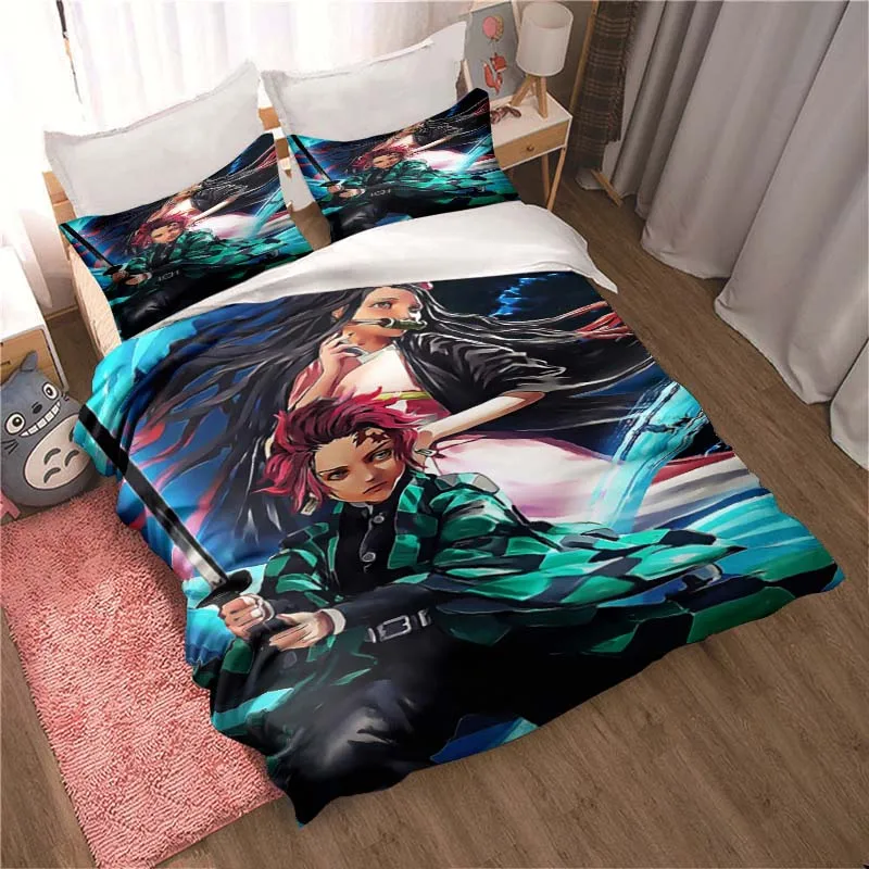 Imagem -04 - Demon Slayer Anime Cartoon Gift King Twin Duplo Criança Bedding Conjunto Mircofiber ou Polyester Duvet Cover Set