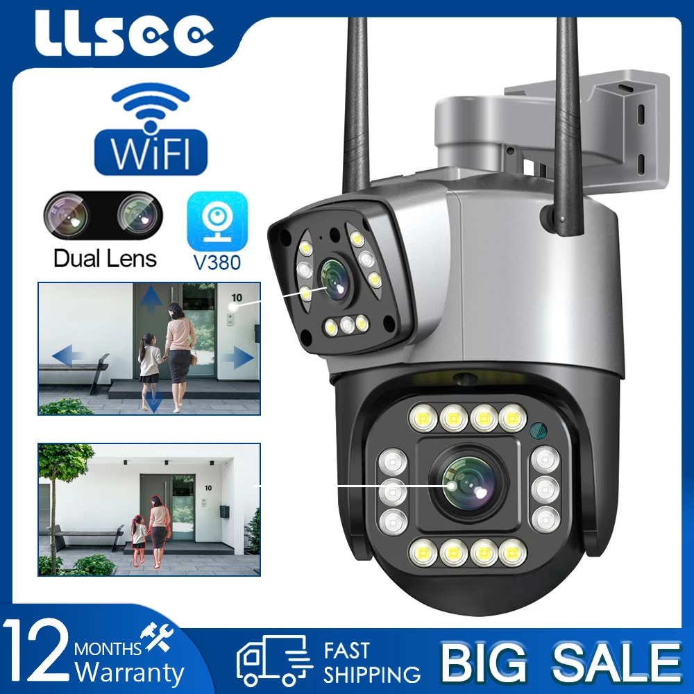 LLSEE, V380 Pro, CCTV WIFI camera, 4K, 8MP, outdoor surveillance camera, IA motion tracking, color night vision, waterproof IP66