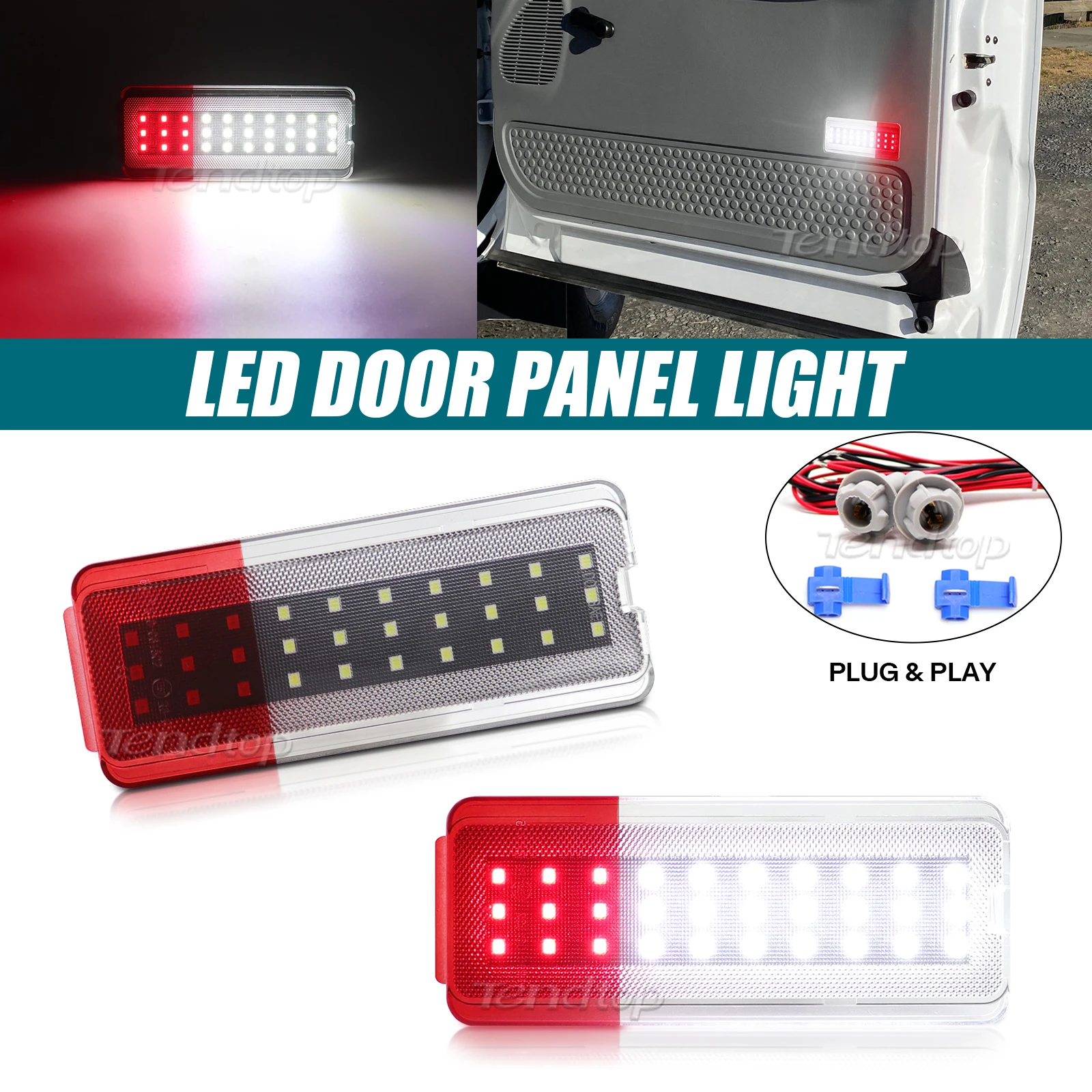 White & Red LED Interior Door Panel Lamp Door Courtesy Lights For Ford Excursion F250 F350 F450 F550 Super Duty 1999-2007