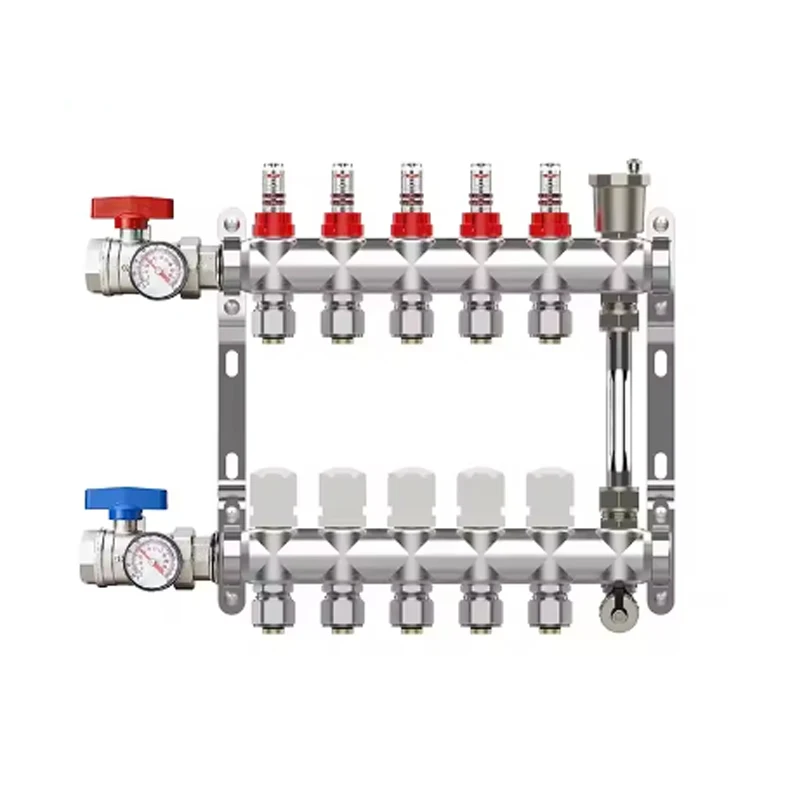 

Stainless Steel Aisi304 Floor Heat Manifold Kit wt Flow Meter, Ball Valve,Drain Valve,Euroconus Fittings G1"*50MM