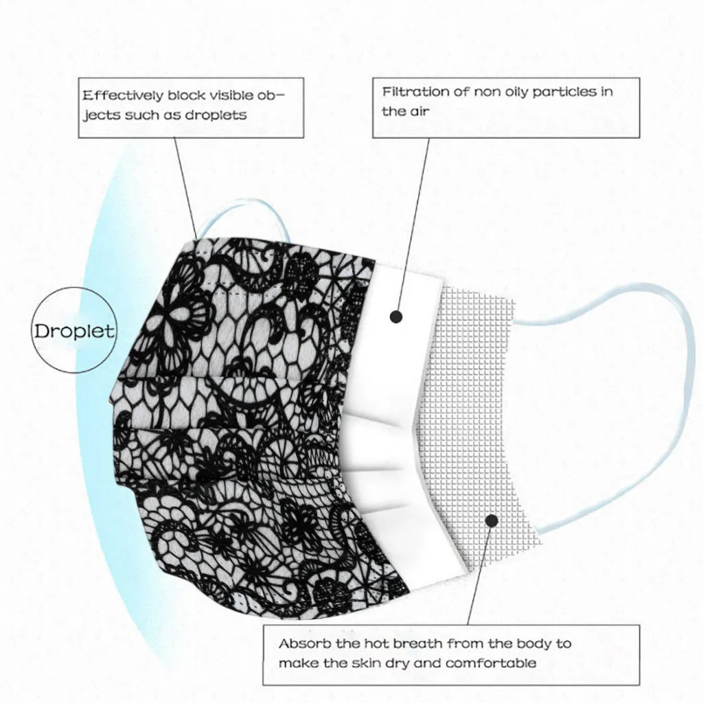 قناع يمكن التخلص منه للكبار مطبوع عليه دانتيل قابل للتنفس ثلاث طبقات قناع حماية يوميًا لمشاهير الإنترنت شعبي في الهواء الطلق عملي #4