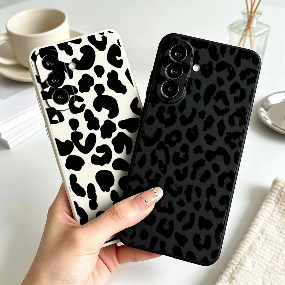Minimalist Black Leopard Print Phone Case For Samsung Galaxy A71 A56 A55 A54 A53 A51 A17 A16 A07 A06 Soft Silicone Liquid Cover
