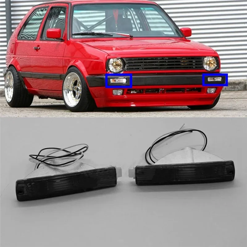 Leading-Edge-1 Pair For VW Golf 2 MK2 Jetta 2 MK2 1980-1992 Front Turn Signal Bumper Indicator Light Lamp With Harnes