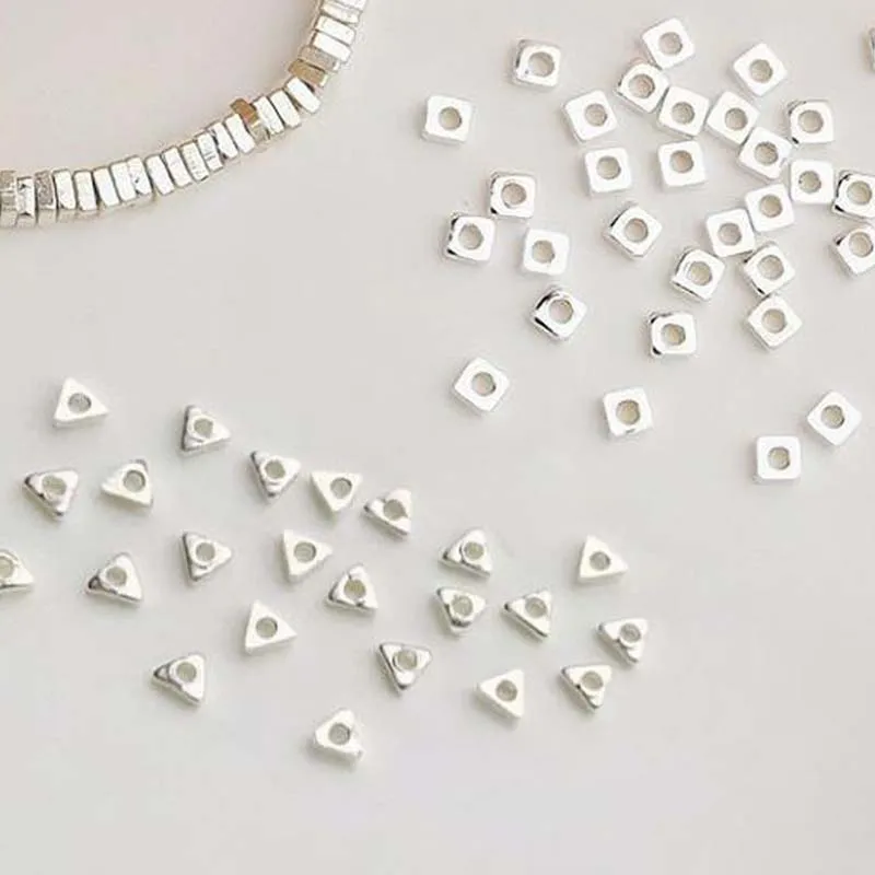 Genuine 925 Sterling Silver Flat Square Beads, espaçadores soltos Bead, Descobertas de jóias DIY, Sólido Puro Real
