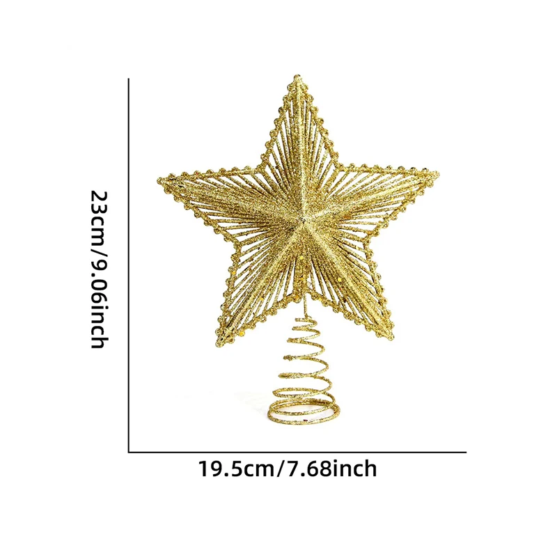 Glitter Christmas Tree Topper Iron Star Decor สําหรับตกแต่งบ้านเครื่องประดับคริสต์มาสปีใหม่ของขวัญ