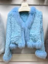 2023 Natural Rabbit Fur Coats Knitted Women's New Real Fox Fur Jackets Luxury Woman Clothing