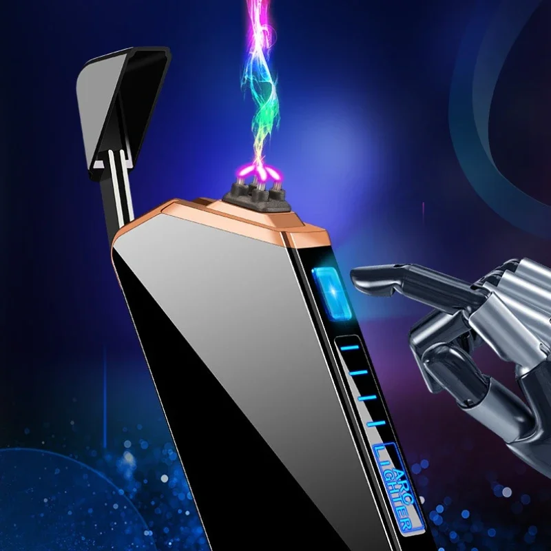 Electric Lighter Windproof Plasma Lighter Smoking Accessories USB Recharge Laser Induction Double Arc Lighter Gift for Men 2024