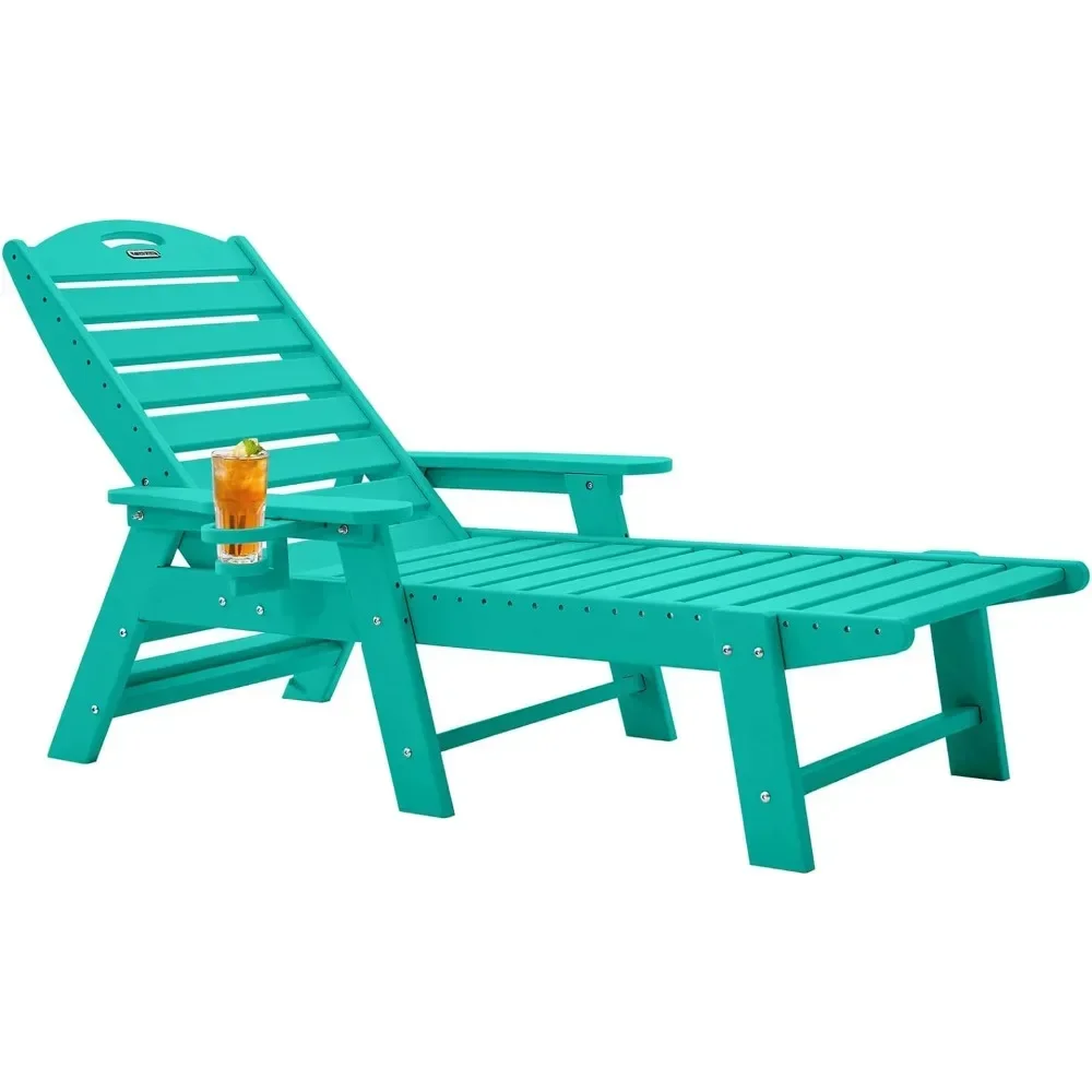 Chaise Lounge Chair for Outdoor, Patio Lounge Chair with 6 Positions, Weather Resistant, Pool Chaise with Cup Holder for Outside