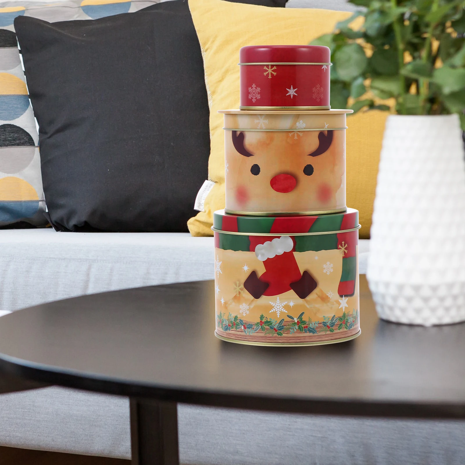 

Christmas Tinplate Boxes High Quality Sealed Design Storage Containers Gift Boxes Biscuit Cans Bright Colors