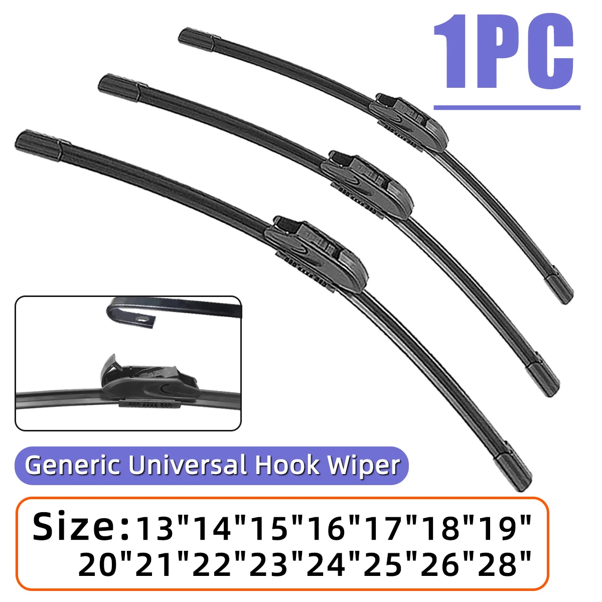KKJOY Soft Rubber Car Wiper Blade 1PC Universal J-Shaped U-Shaped Hook Windshield Wiper Uses For Auto Car Windshield Cleaning