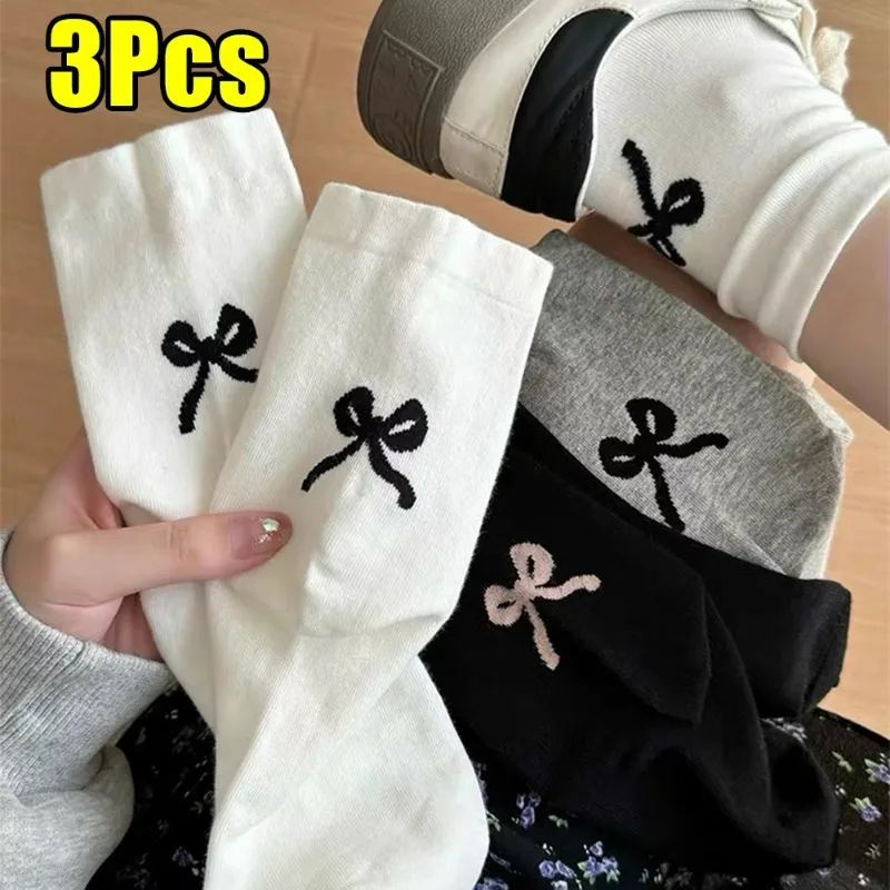 

Ins Bowknot Midtube Socks Solid Color Harajuku Wind Y2k Elegant Middle Tube Hosiery Women Girls Soft Comfortable Spring Summer