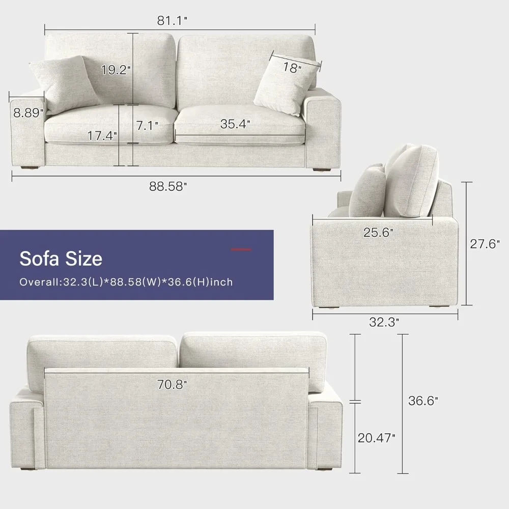 Chenier Sofa with 2 Pillows, Suitable for Small Double Sofas in Small Spaces