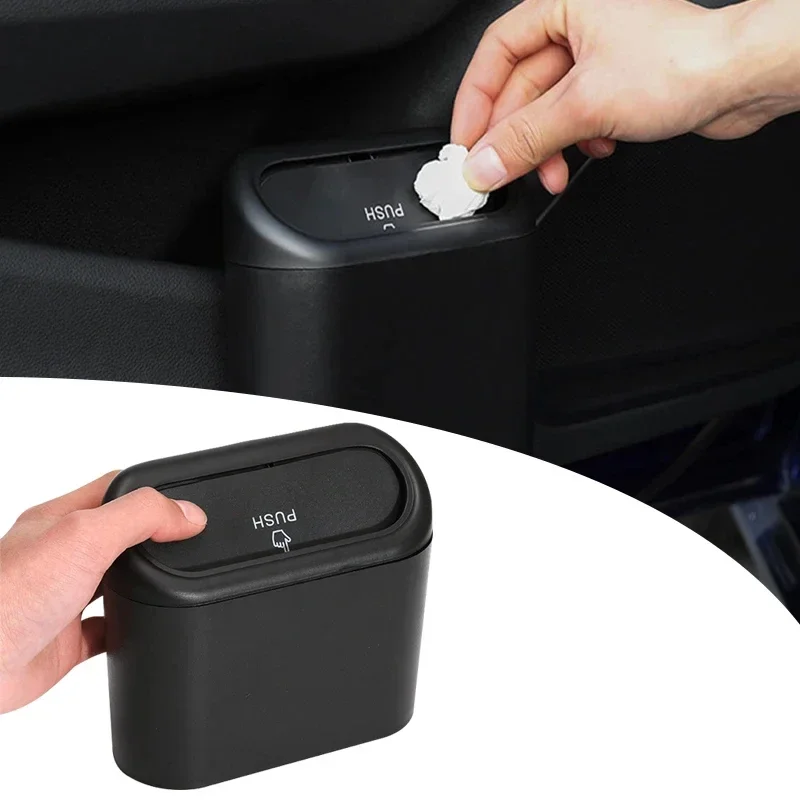 

Universal Car Hanging Trash Can Mini Car Flip Cover Debris Organizer Storage Box ABS Square Push Car Interior Accessories