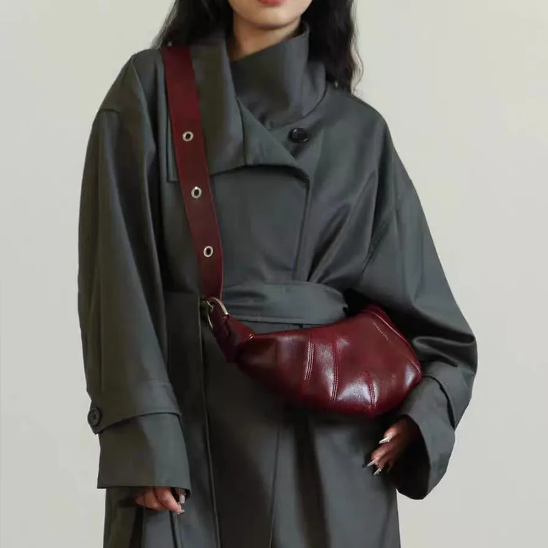 حقائب كتف كرواسون بورجوندي للنساء خمر بلون الهلال حقيبة كروس العلامة التجارية الجديدة الفاخرة مصمم حقائب اليد