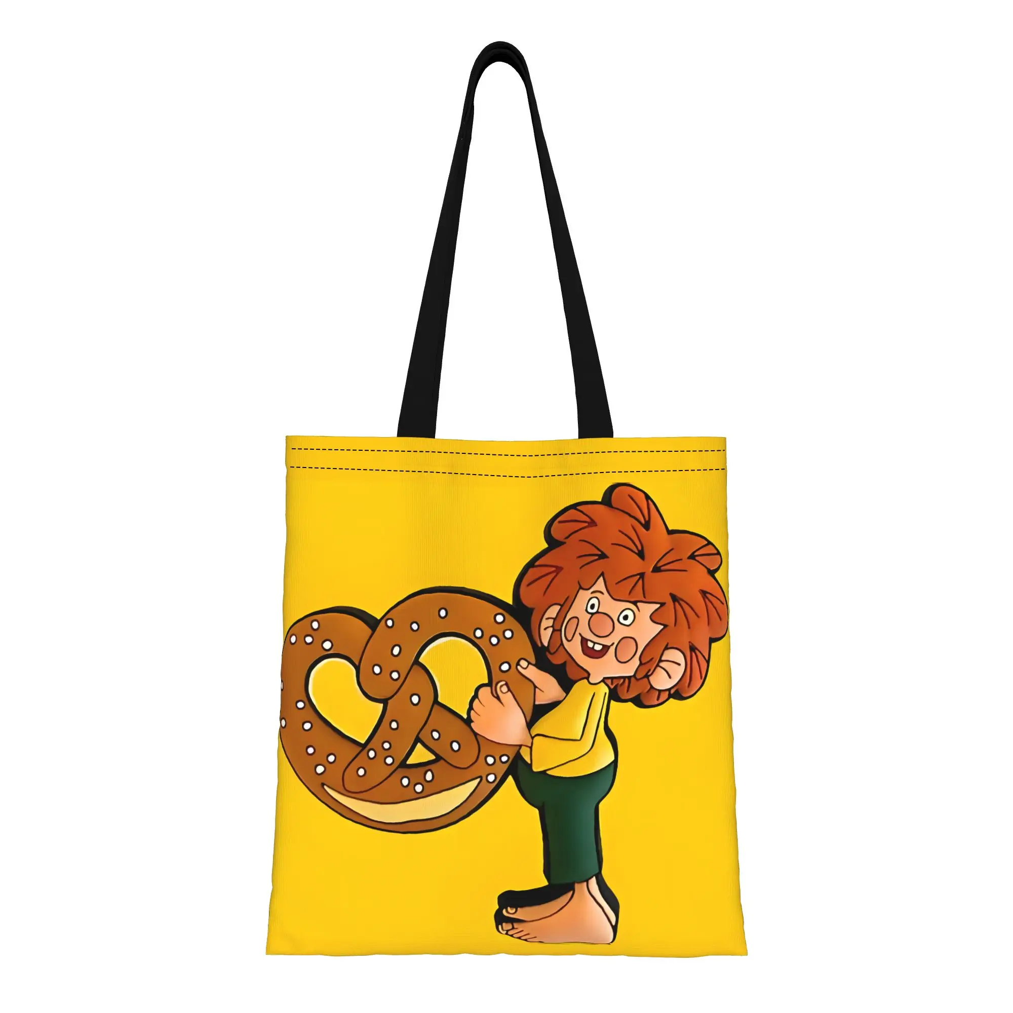 

1PC Pumuckl Holding Pretzel Tote Bag with Fixed Shoulder Straps Pumuckl Meister Eder Handbag High Capacity Versatile Tote