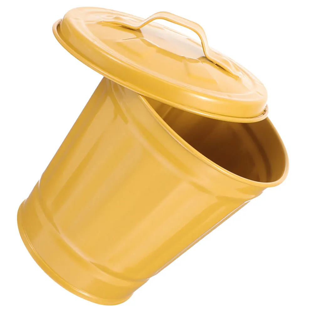 

Office Bin with Lid Lidged Trash Can Bins Bedside Table Vintage Waste Yellow Wrought Iron