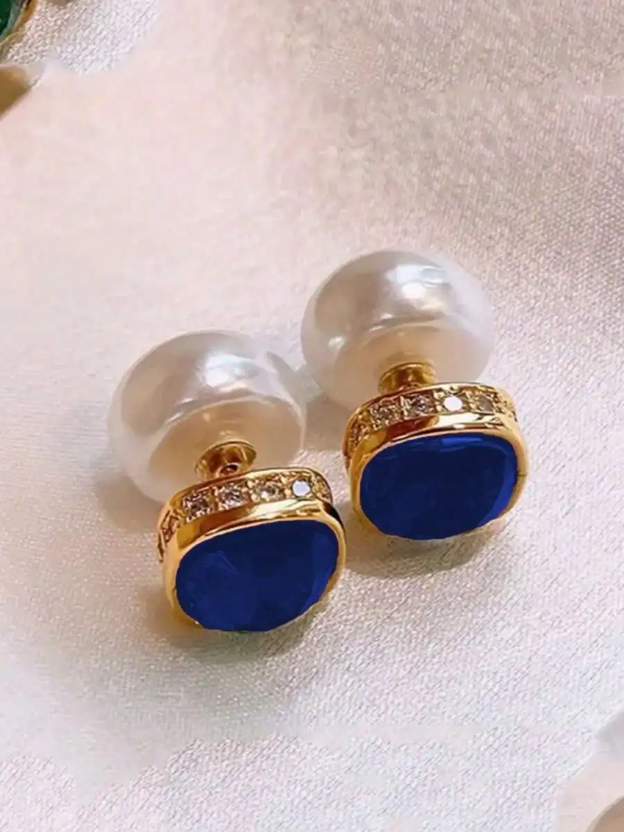 

Front And Back Style Blue Crystal Faux Pearl Stud Earrings For Women