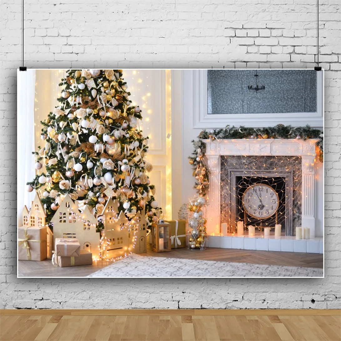 Merry Christmas Photography Backdrop Winter Xmas Tree Fireplace Gifts Decor Family Baby Portrait Photocall Background Studio