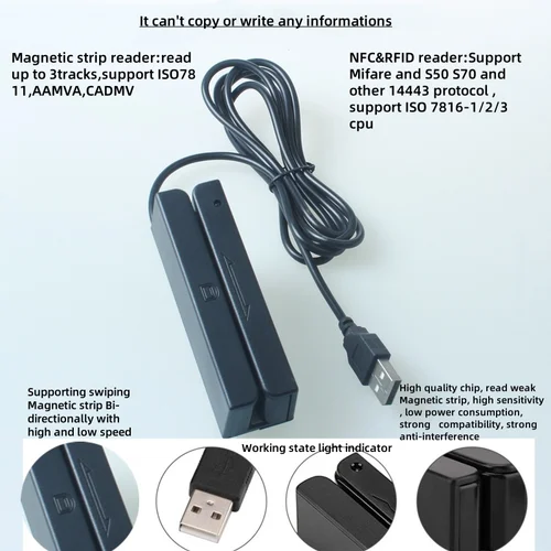 Imagen 2 del producto MSR90 Lector NFC USB sin contacto Plug And Play Lector RFID multifunción Protocolo ISO7816-1/2/3 S50 S70 14443