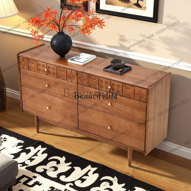 Factory Direct Medieval French solid wood multi-pumping cabinet, carved bedside cabinet against the wall