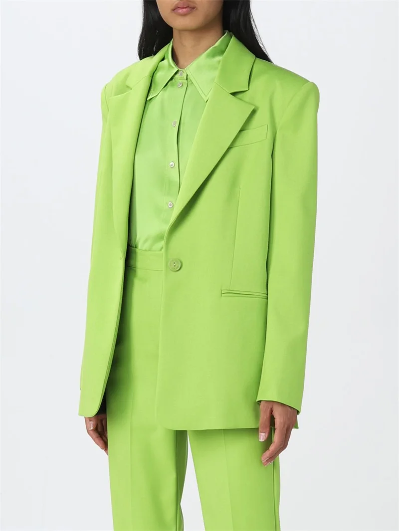 Bright Color Women Suit Set Blazer+Ninth Pants Fashion Green Formal Office Tuxedo Coat Jacket Prom Dress Custom Made Costume