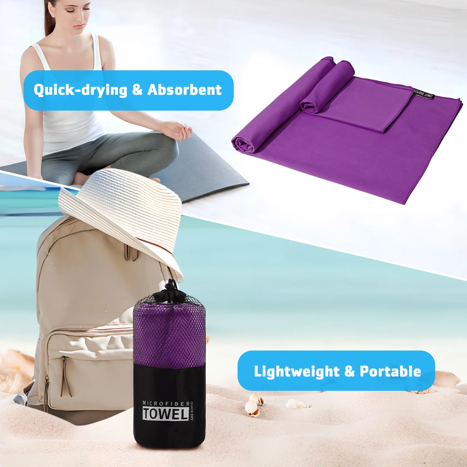 

1Set Quick Drying Large Microfiber Beach Towel Travel Gym Towel Compact Sand Free Outdoor Use Cute Beach Towels
